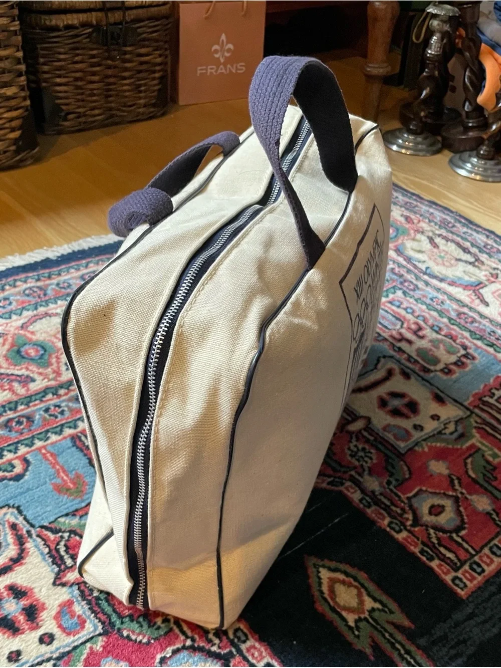 Lake Placid 1980 Canvas Travel Bag - Cream & Navy